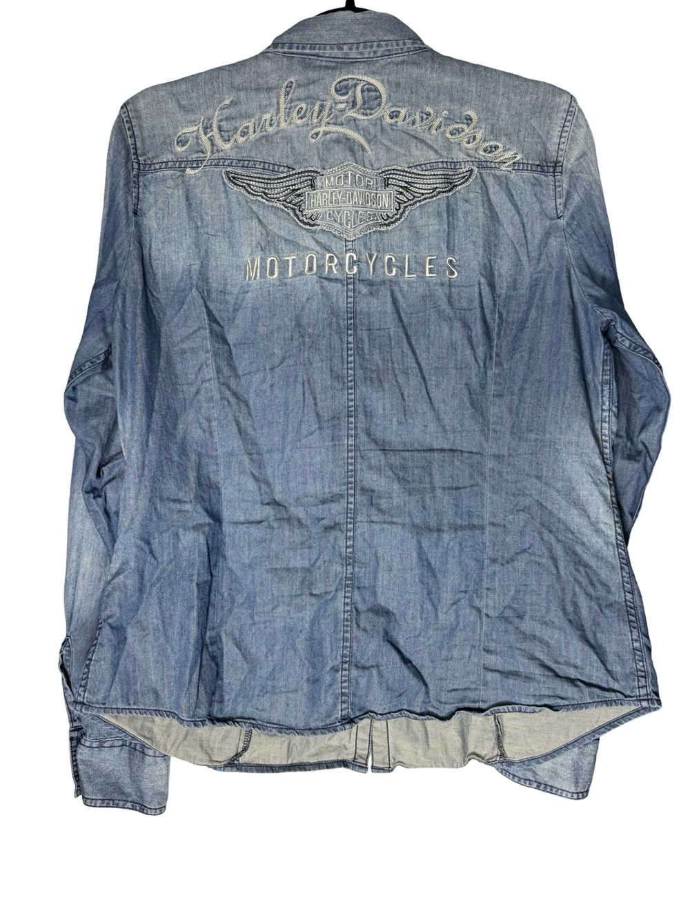 Harley Davidson Womens Large Shirt Embroidered Back Biker Western Distressed